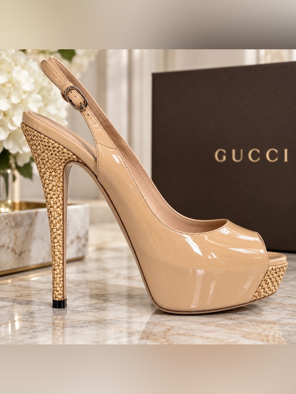 Gucci Peep Toe Platform Heels sling back size 35.5